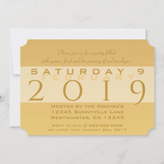 Invitation Golden Chinese Pig Papercut 2019 Monogram Invitati (Dos)