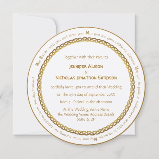 Invitation Golden Color Celtic Knot - Irlandais Mariage Bless (Devant)