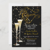 Invitation Golden Confetti Champagne à la fête d'engagement (Devant)