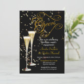 Invitation Golden Confetti Champagne à la fête d'engagement (Debout devant)