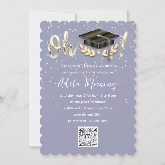 Invitation Golden Confetti Graduate Party QR Code Smoky Blue (Devant)