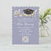 Invitation Golden Confetti Graduate Party QR Code Smoky Blue (Debout devant)