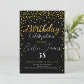 Invitation Golden Confetti Invitation, Gold Birthday Party  (Debout devant)