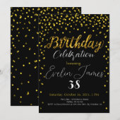 Invitation Golden Confetti Invitation, Gold Birthday Party  (Devant / Derrière)