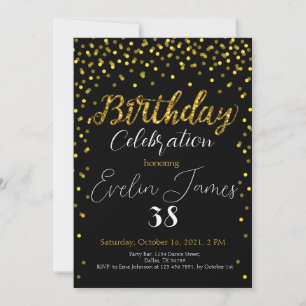 Invitation Golden Confetti Invitation, Gold Birthday Party 