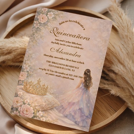 Invitation Golden Crown Fairytale Quinceañera