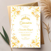 Invitation Golden Crown Luxe Or Floral Quinceañera