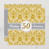 Invitation Golden Damask, 50e anniversaire de Mariage (Devant / Derrière)