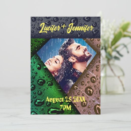 Invitation Golden Diamond Moderne Élégant Mariage Personnalis (Debout devant)