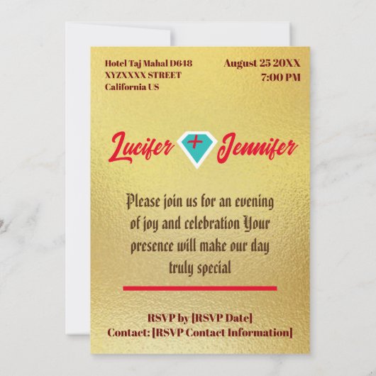 Invitation Golden Diamond Moderne Élégant Mariage Personnalis (Dos)