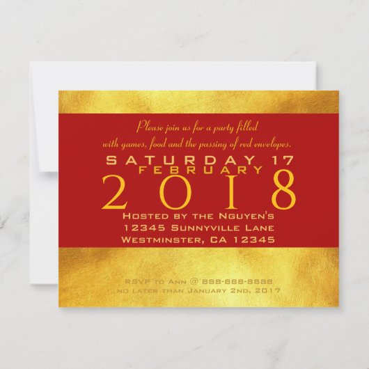 Invitation Golden Dog Year Chinese Gold Papercut 4.25x5.5 C (Dos)