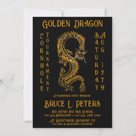 Invitation Golden Dragon Cornhole Tournoi de collecte de fond (Devant)