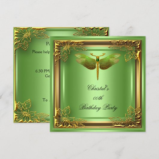Invitation Golden Dragonfly Elite Élégante fête d'anniversair (Devant / Derrière)