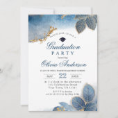Invitation Golden Dusty Blue PHOTO Graduation Party (Devant)