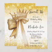 Invitation Golden & Elegance : Sweet 16 Crown & Bow (Devant / Derrière)