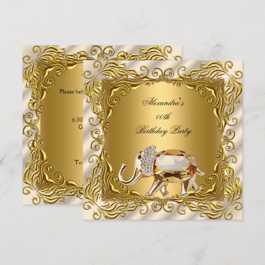 Invitation Golden Elephant Elite Cream Gold Anniversaire (Devant / Derrière)