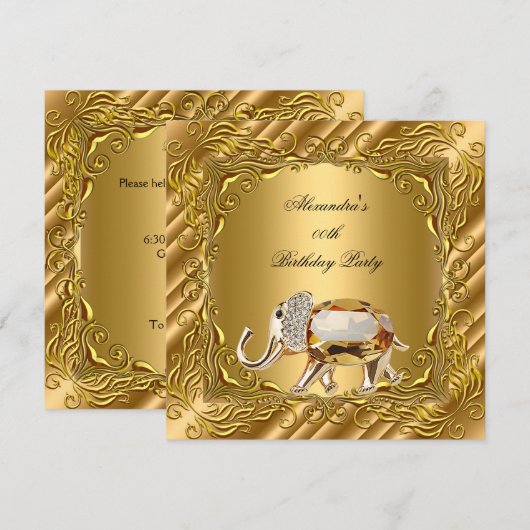 Invitation Golden Elephant Elite Élégante Gold Anniversaire (Devant / Derrière)