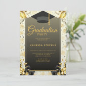 Invitation Golden Et Beige Illustré Joyeux Jour De Graduation (Debout devant)