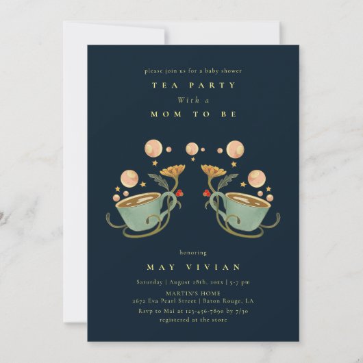 Invitation Golden Fairy Land Baby shower du Tea Party (Devant)