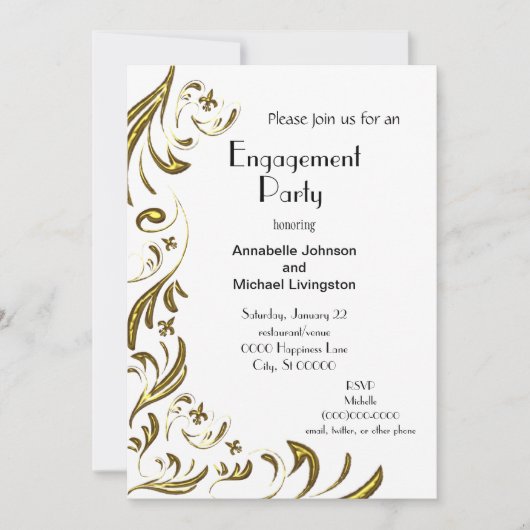 Invitation Golden Fleur de Lis Vine en blanc (Devant)