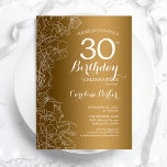 Invitation Golden Floral 30e fête d'anniversaire<br><div class="desc">Golden Floral 30th Birthday Party Invitation. Design moderne minimaliste avec accents de dessin botanique et police de script de typographie. Carte invitation simple et tendance,  parfaite pour une célébration anniversaire élégante. Peut être customisé à n'importe quel âge. Invitations Zazzle imprimées ou téléchargement instantané modèle imprimable numérique.</div>