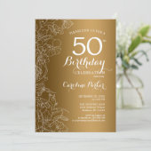 Invitation Golden Floral 50e fête d'anniversaire (Debout devant)