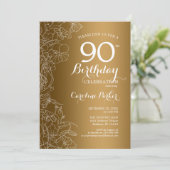 Invitation Golden Floral 90e fête d'anniversaire (Debout devant)