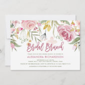 Invitation Golden Floral Blush Rose Aquarelle Brunch nuptial (Devant)
