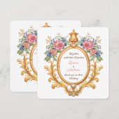 Invitation Golden Floral Rococo Wedding Elegant Regal Roses (Devant / Derrière)