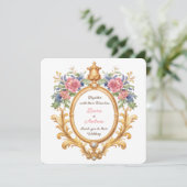Invitation Golden Floral Rococo Wedding Elegant Regal Roses (Debout devant)