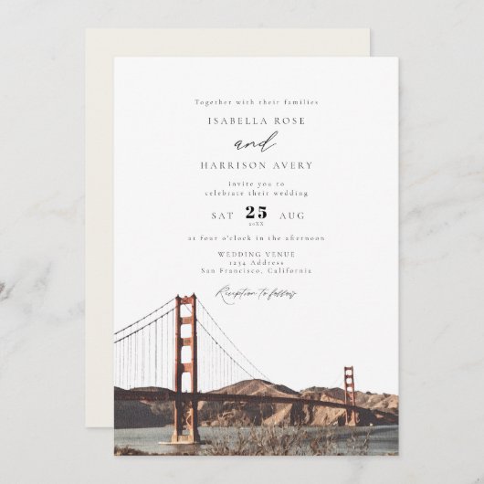 Invitation Golden Gate San Francisco California Mariage (Devant / Derrière)