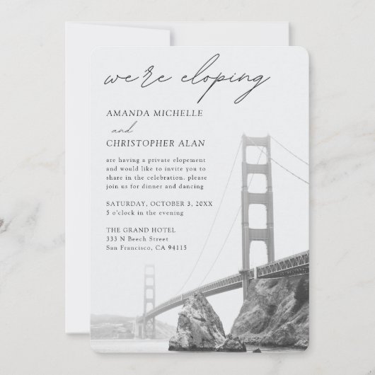 Invitation Golden Gate San Francisco Elopement Réception (Devant)