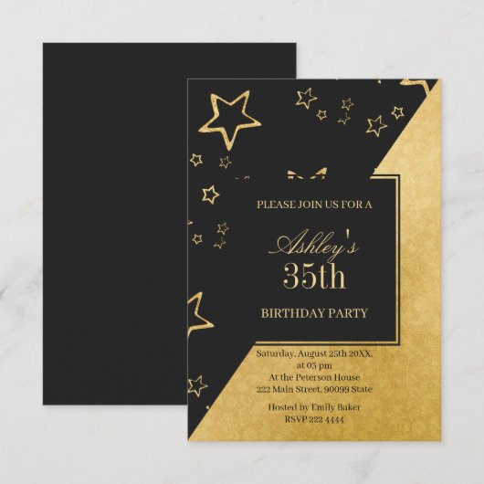 Invitation Golden Glittering Stars Anniversaire (Devant / Derrière)