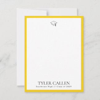 Invitation Golden Grad Cap Notecard with Yellow Backer