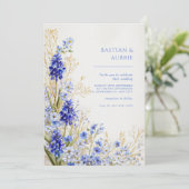 Invitation Golden Grass Blue Muscari Botanical Spray Wedding (Debout devant)