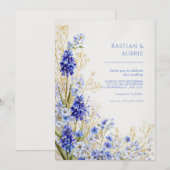 Invitation Golden Grass Blue Muscari Botanical Spray Wedding (Devant / Derrière)