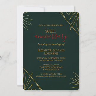 Invitation Golden Green élégant mariage 50e anniversaire