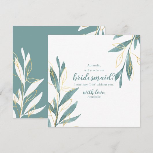 Invitation Golden Green Floral Will You will be my Bridesmaid (Devant / Derrière)