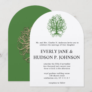 Invitation Golden Green Swirl Arbre Roots of Love Mariage Inv