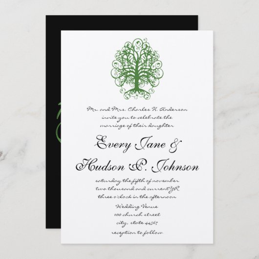 Invitation Golden Green Swirl Arbre Roots of Love Mariage Inv (Devant / Derrière)