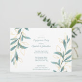 Invitation Golden Green Watercolor Fête d'engagement floral (Debout devant)