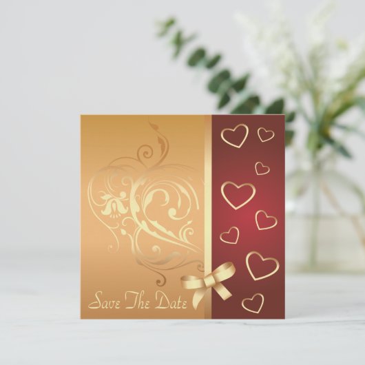 Invitation Golden Hearts Enregistrer la date Annonce (Debout devant)