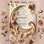 Invitation Golden Ivory Baroque Asymétrique Mariage