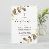 Invitation Golden Leaf Religious Celebration Confirmation Inv (Debout devant)