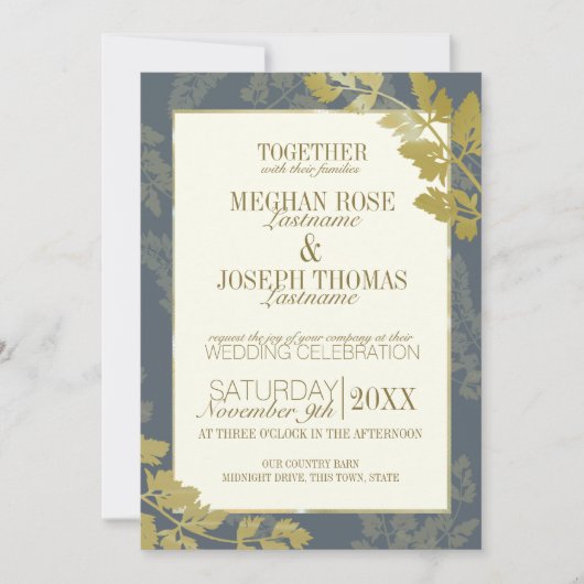 Invitation Golden Leaf Woodland Élégance Mariage botanique (Devant)