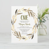 Invitation Golden Leaf Wreath 1er anniversaire garçon ou fill (Debout devant)
