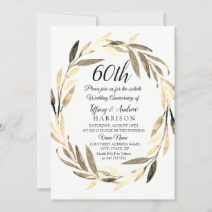 Invitation Golden Leaf Wreath 60e anniversaire Mariage Invita