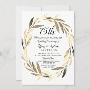 Invitation Golden Leaf Wreath 75e anniversaire Mariage Invita