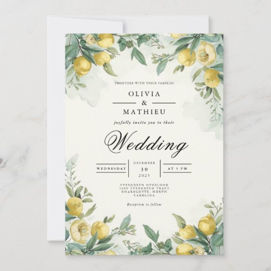 Invitation Golden Lemon Mariage botanique (Devant)