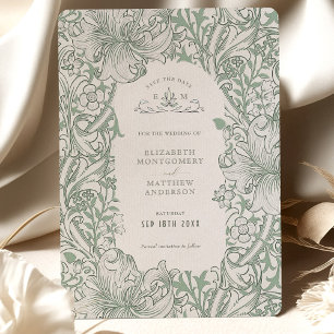 Invitation Golden Lily Sage Green Morris Enregistrer la date